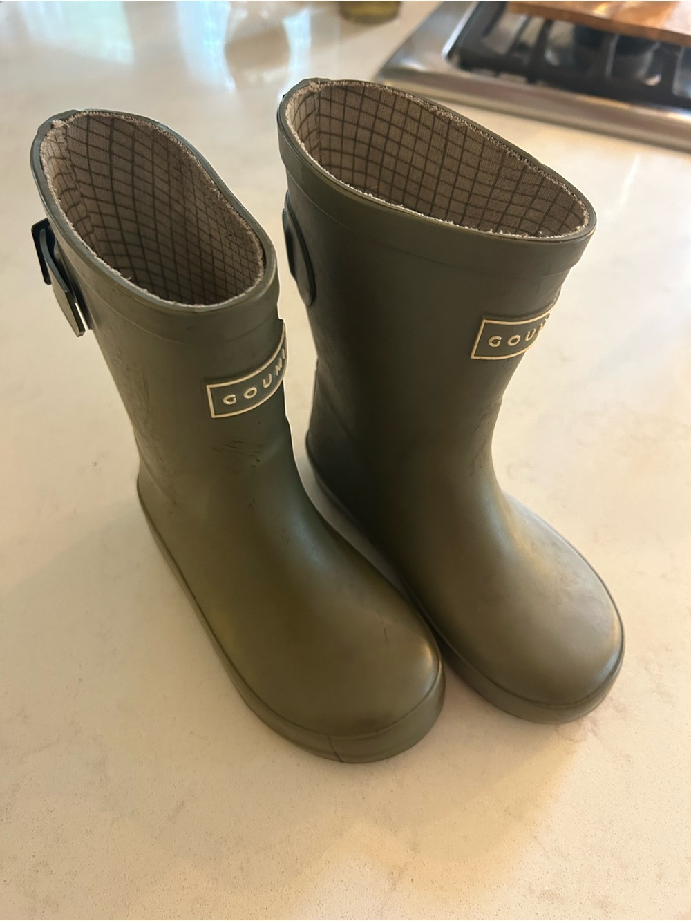 Goumi Kids Olive Rubber Pull-On Muddies Rain Boots with Buckle